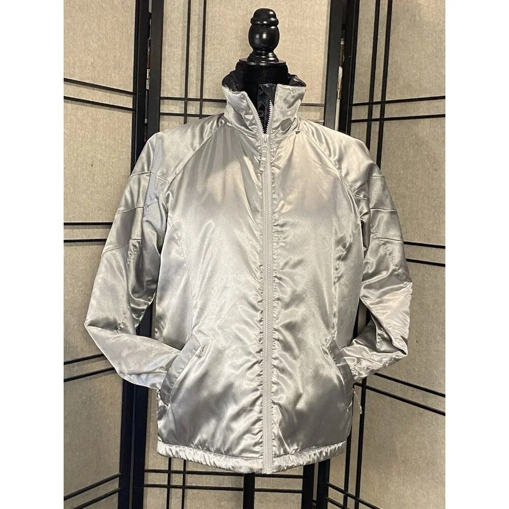 Columbia Convert Boardwear Jacket Women Large Gray Silver Zip Pockets Drawstring - Picture 1 of 15